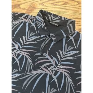 Travis Mathew Men's XL Black Buzz Words Leaf Print Pique Golf‎ Polo Shirt
